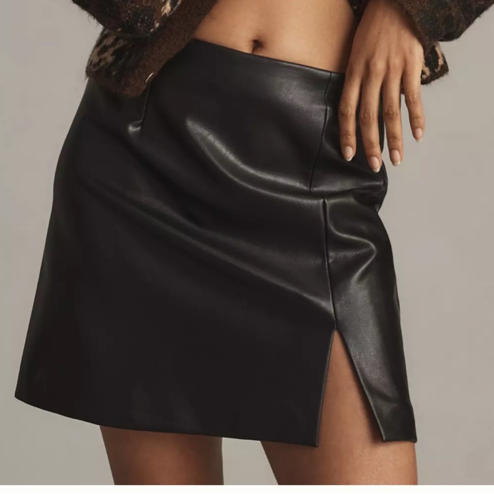 Anthropologie Maeve Black Faux Leather Mini Skirt